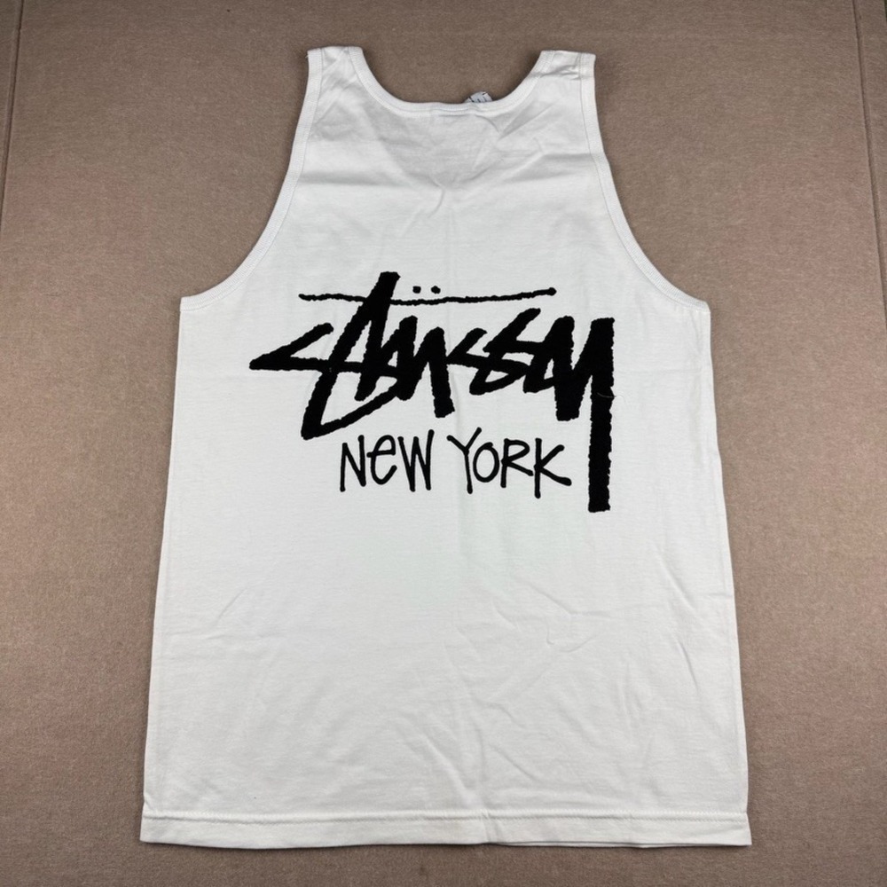 Stussy New York Tank Top Mens Medium White Streetwear Graphic Sleeveless Tee